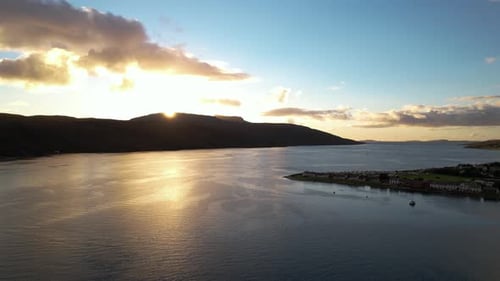 Coastal Town at Golden Hour Aerial View