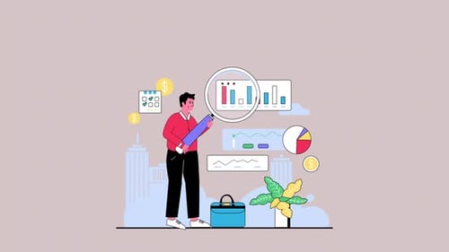 Animated Flat Design Illustration of Business Data Analysis