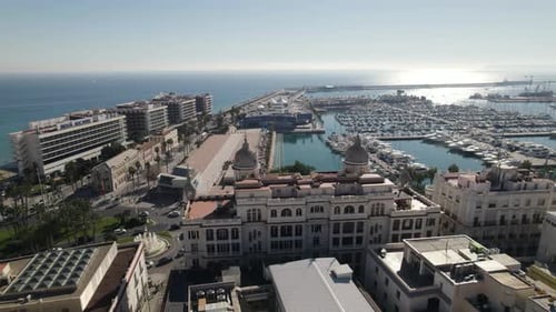 Aerial view of Alicante with beautiful marina and charming cityscape, Spain