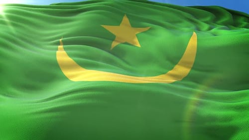Mauritania Flag Waving in Realistic Fabric Animation