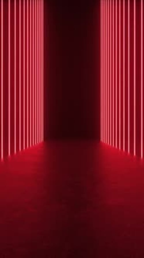 A concrete room filled with red neon lights