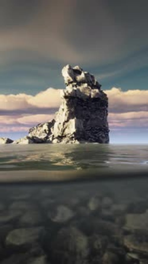 Ocean Seascape with Sky and Ocean Wave Splitted By Waterline to Underwater Part