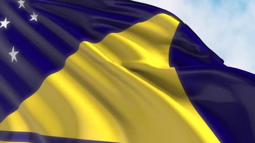 Waving National Flag Loop with Blue and Yellow Colors