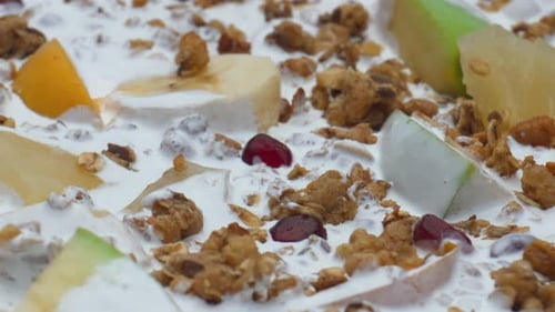 Fruit Cereal Milk Dessert Close Up
