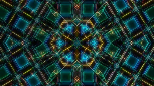 Abstract Geometric Neon Light Pattern Kaleidoscope Background