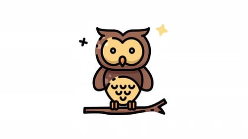 cute owl animation video for autumn season theme. owl cartoon icon animation video