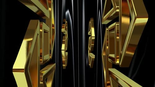 Luxus-Hintergrund mit rotierenden schwarzen und goldenen Formen, Reflexion, exklusiv, Figuren, 3D-Render
