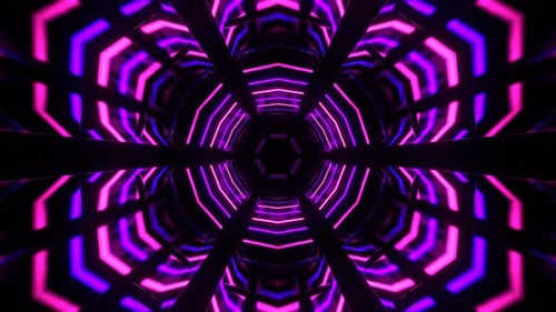 Purple And Pink Hexagonal Neon Mirrored Tunnel Background Vj Loop In 4K