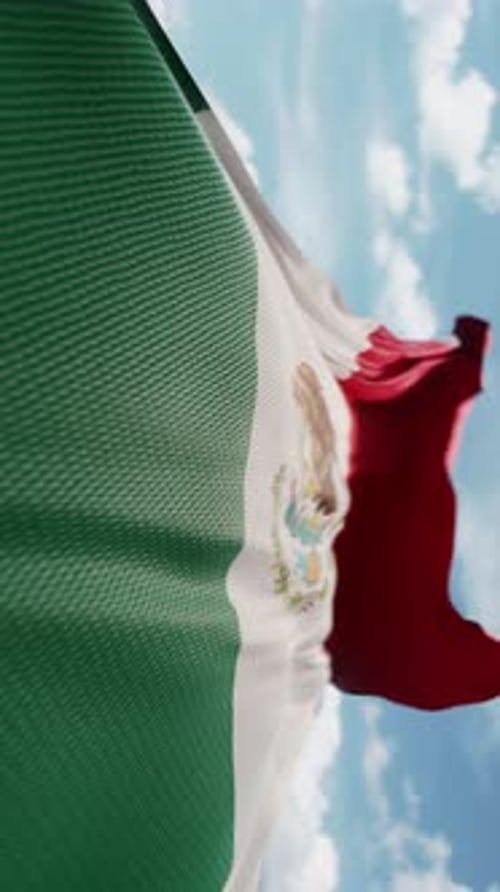 Realistic 3D Mexican Flag Waving in Vertical Format