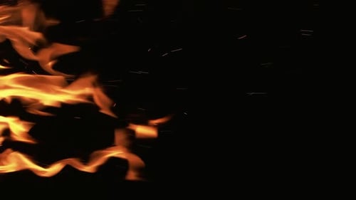 Vertical Fire Flame on Black Bonfire Sparks Orange