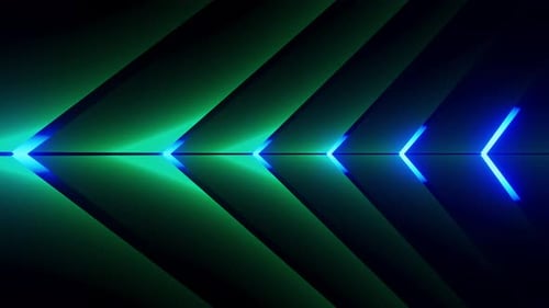 Blue pointing arrow on green background. Looped animation