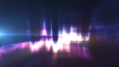 Violette Energie, glühende magische Musik, Tanz, Equalizer-Wellen und elektrische Ladungen.