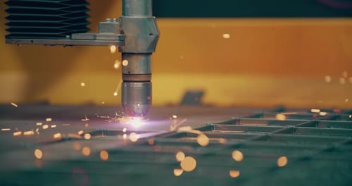 Plasma Laser Cutting Metal Sheet with Sparks Welding