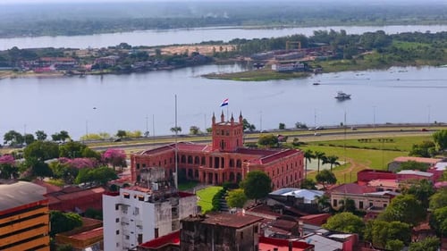 Aerial View Of Palacio De Lopez, Presidential Palace In Asuncion, Paraguay.