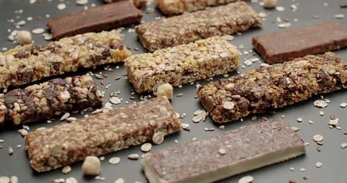 Various Granola Bars with Nuts and Seeds