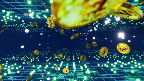 Futuristic Bitcoin Cryptocurrency Digital Grid Animation Loop