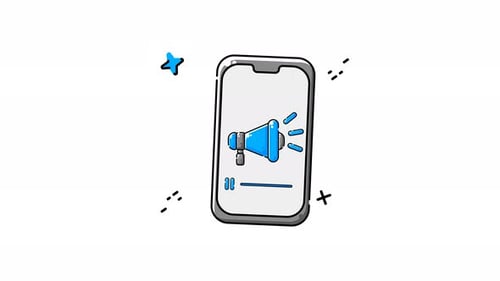 Smartphone exibindo um megafone azul