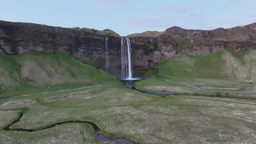 Aerial view of Seljalandsfoss waterfall, Iceland.