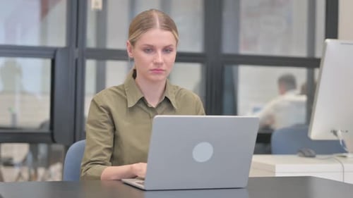 Woman Working, Stress, Headache at Office Desk
