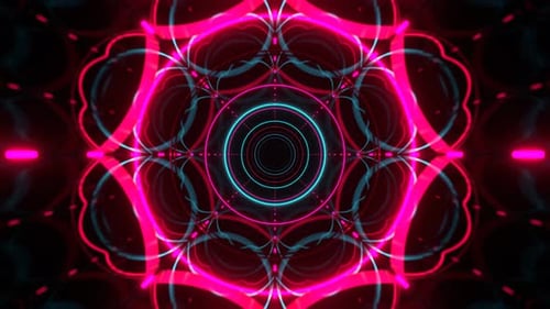 Turquoise And Pink Ring Neon Flashing Mirror Tunnel Background VJ Loop In 4K