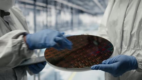 Microchip Factory SOC Architecture Designers Analyze Semiconductor Substrates