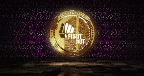 Boucle de pièces dorées de la cryptomonnaie Fight Out Crypto FGHT sur écran numérique
