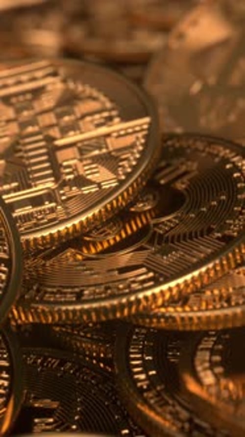 Close-Up Animation of Golden Digital Crypto Coins