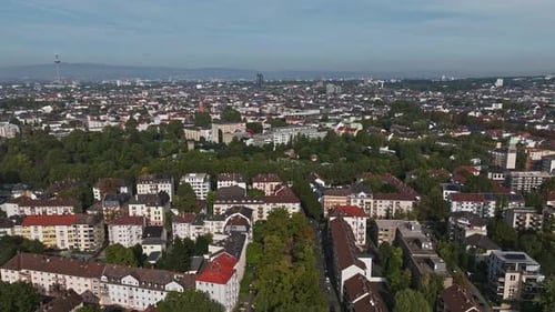 Aerial drone view of Zoo Frankfurt in Frankfurt, Germany .