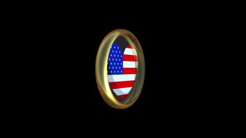 Animated 3D American Flag Heart Icon with Golden Ring