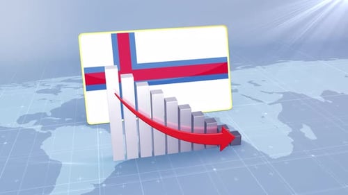 Bandera de las Islas Feroe en gráfico de barras con valores decrecientes: concepto de crisis económica