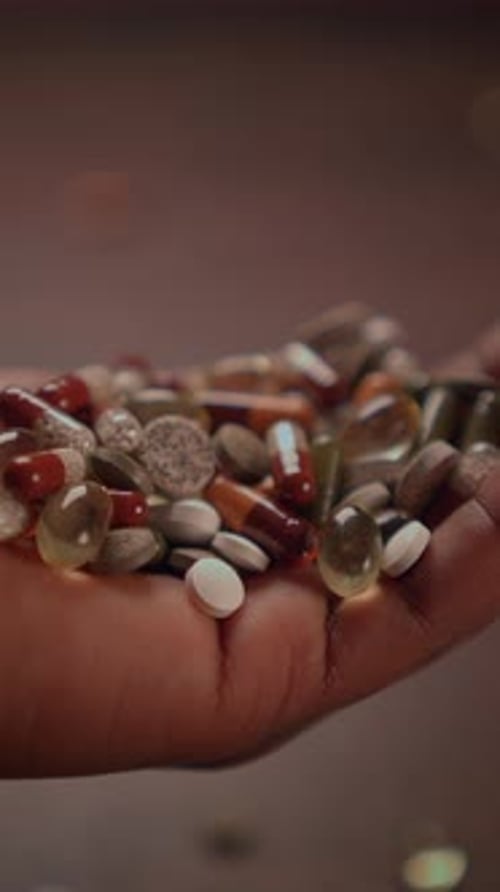 Hand Holding Assorted Pills Close Up