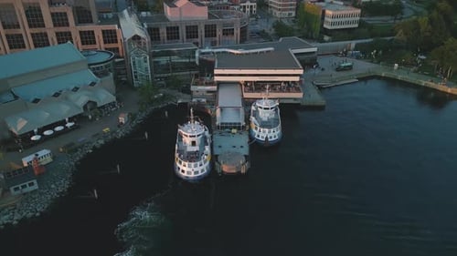 Aerial View Ferry Sea Passenger Bus Moored at the Pier Dartmouth Canada