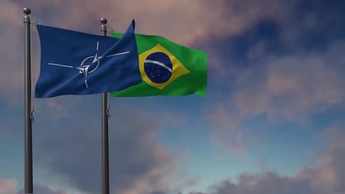 Drapeau du Brésil agitant avec le drapeau de l'OTAN - 4K