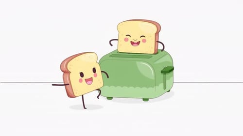 Animated Happy Toast Character Jumping from Toaster