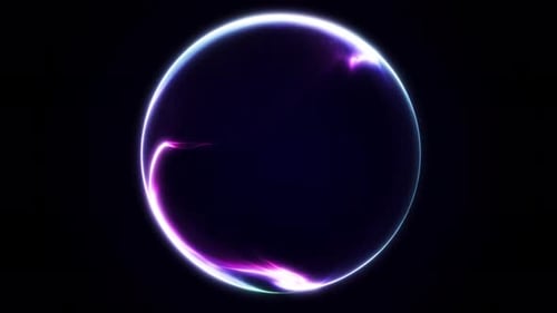 Sphère liquide violette avec bords lumineux en néon formant une boucle lisse et transparente