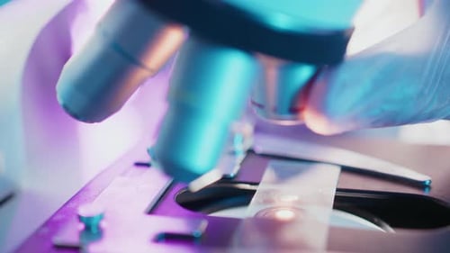 Wissenschaftler justiert Objektträger für Analysen im Labor