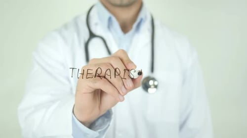 Therapist, Doctor Writing on Transparent Screen