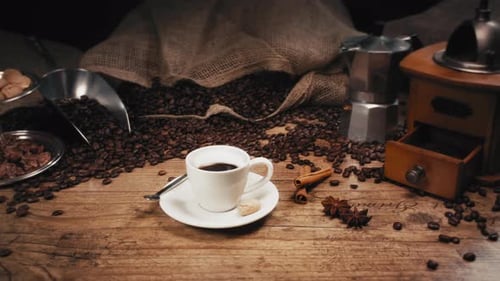 Aromatic Coffee Still Life with Vintage Coffee Grinder