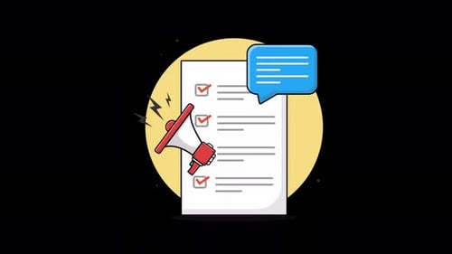 Flat Design Checklist Animation with Megaphone and Speech Bubble