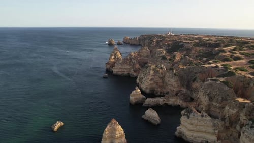 Drone View of Seascape with Sea and Rocks