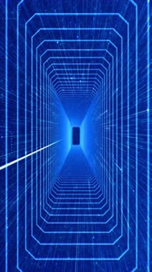 Futuristic Blue Digital Tunnel Grid Loop Background