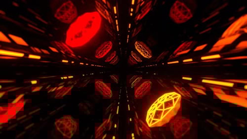 Orange Cyber Tunnel With Neon Flashing Grids Background Vj Loop In 4K