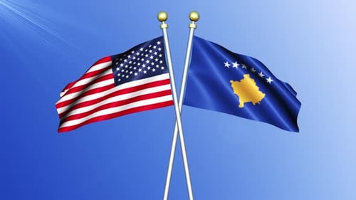 United States and Kosovo Flags Waving Partnership Animation