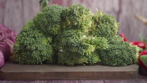 Fresh broccoli on a wooden board, healthy food