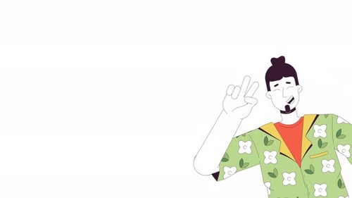 Animated Flat Design Character Smiling With Peace Sign