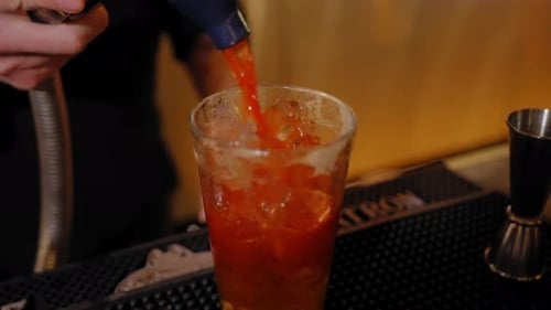 Making a drink in 4k slowed down