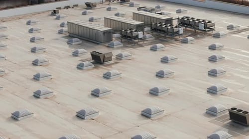Aerial View of Rooftop HVAC Units and Skylights