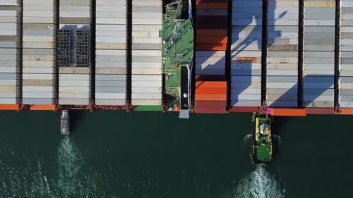 Port with Cargo Ship and Containers Import and Export