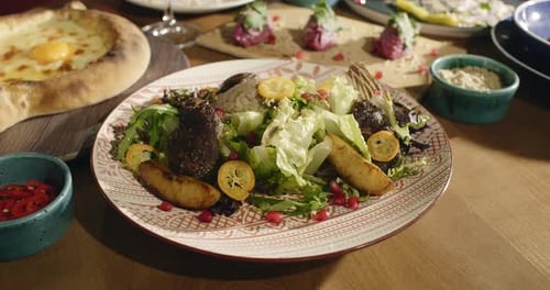 Eastern Cuisine Georgian Fresh Salad Georgian National Cuisine Food on the Table in the Restaurant