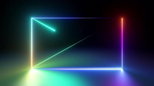 fondo geométrico abstracto con brillantes líneas de neón en movimiento